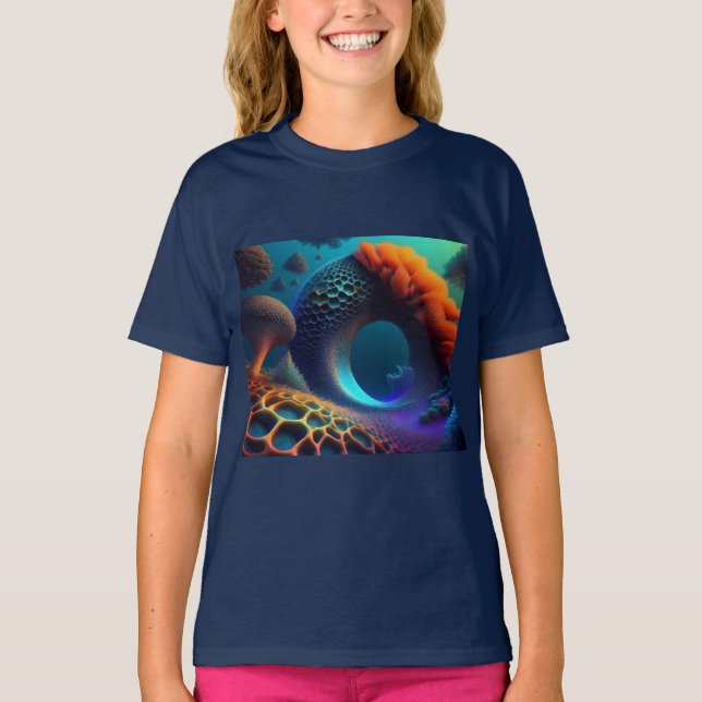 Camiseta Paisagem Fractal Subaquática (Frente)
