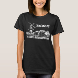 Camiseta Paisagem holandesa com moinho de vento. Países Ba