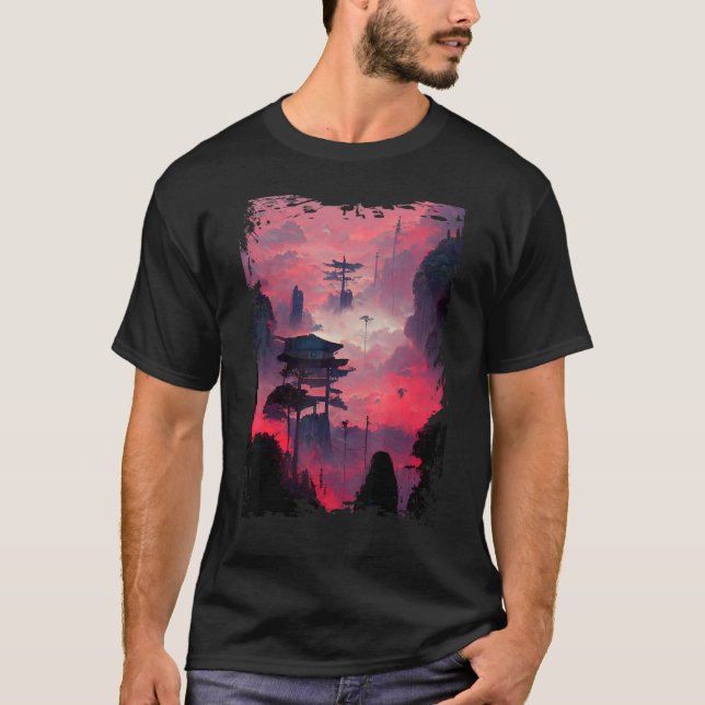 Camiseta Paisagem Japonesa Vaporwave Mountain Nature 1 (Frente)