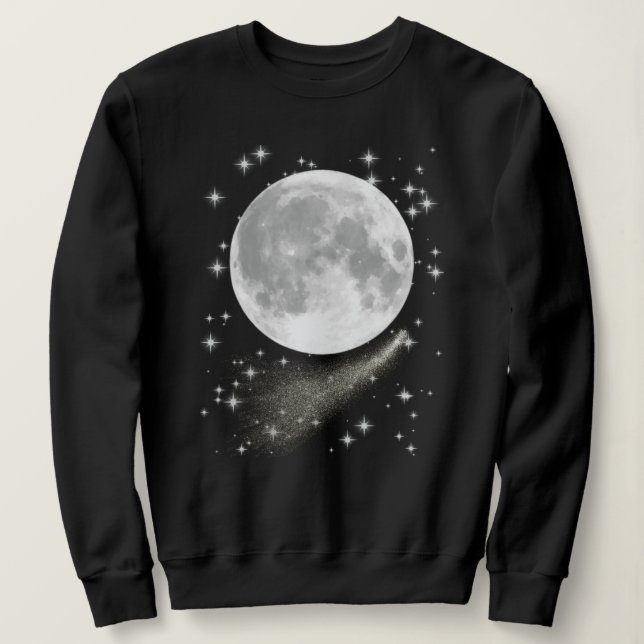 Camiseta Paisagem lunar com lua cheia, estrelas e cometa (Frente do Design)