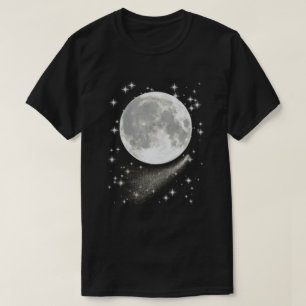 Camiseta Paisagem lunar com Lua Cheia, Estrelas e Cometa