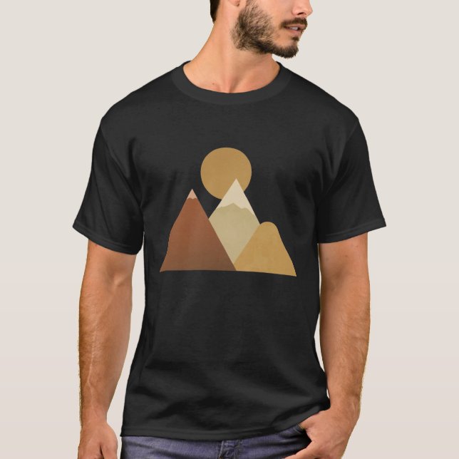 Camiseta Paisagem Minimalista Boho Montanhas e Sol  (Frente)