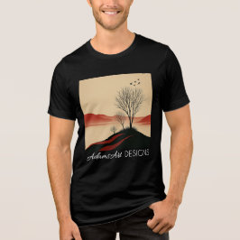 Camiseta Paisagem Minimalista do Pôr do Sol Silhueta de Árv