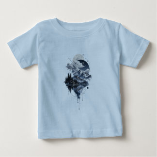 Camiseta Paisagem Mística de Montanha Lua e Clo Geométrico