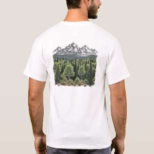 Camiseta Paisagem Montanha Desenhada à Mão Natureza e Forte