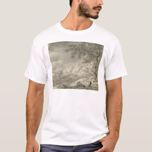Camiseta Paisagem montanhosa com um caminhante