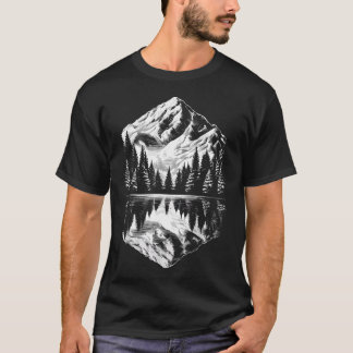 Camiseta Paisagem Montanhosa de Vida Selvagem Reflexo Flore