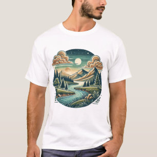 Camiseta Paisagem Montanhosa Retro Aventura Na Natureza