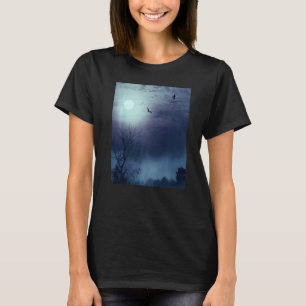 Camiseta Paisagem Natural De Foggg Lua Inteira E Morcegos