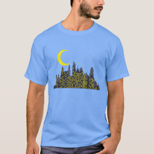 Camiseta Paisagem Noturna com prédio de meia Lua Cidade men