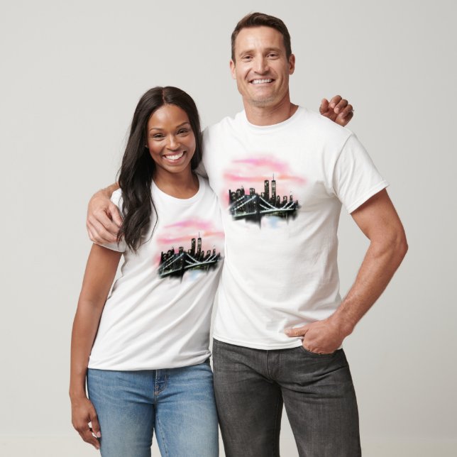 Camiseta Paisagem Noturna da Cidade da Ponte de Brooklyn -  (Unissex)