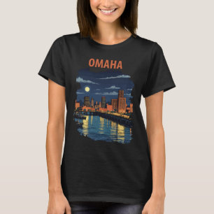 Camiseta Paisagem Noturna do Rio Omaha Nebraska Viagem