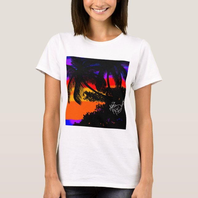Camiseta Paisagem por do sol com coqueiros (Frente)