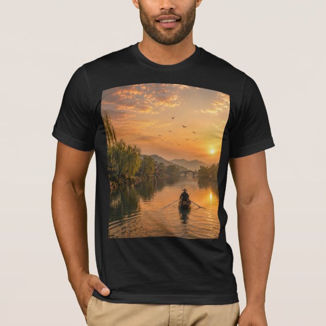 Camiseta Paisagem Ribeirinha Moderna a Tinta (Frente)