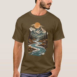 Camiseta Paisagem Selvagem da Montanha do Rio Sinusoide