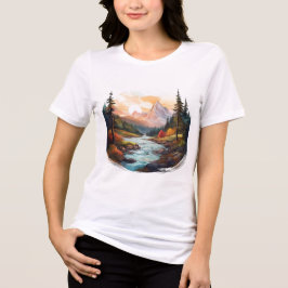 Camiseta Paisagem Serene Mountain com Rio Fluente