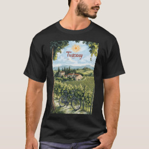 Camiseta Paisagem toscana com vinhedos e bicicleta