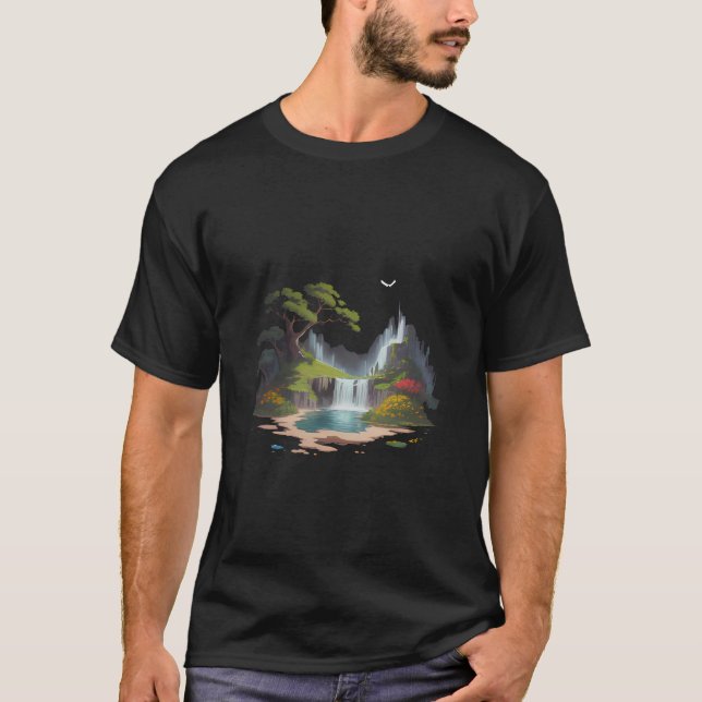 Camiseta Paisagem Tranquila Caieira e Flores (Frente)