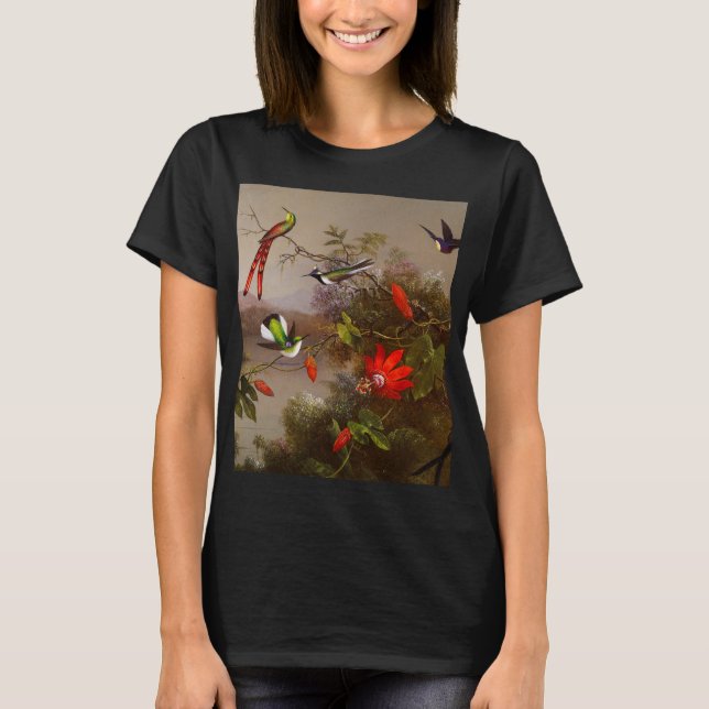 Camiseta Paisagem tropical com dez beija-flores (Frente)