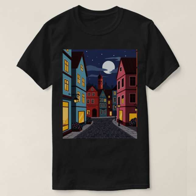 Camiseta Paisagem urbana à noite (Frente do Design)