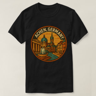 Camiseta Paisagem Urbana de Aachen Alemanha Arte