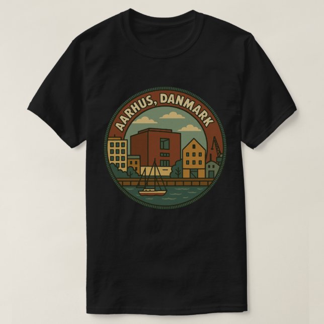 Camiseta Paisagem urbana de Aarhus Dinamarca (Frente do Design)