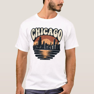 Camiseta Paisagem Urbana de Chicago ao Pôr do Sol Retrô: To