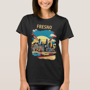 Camiseta Paisagem Urbana de Fresno Califórnia Neon Viagem