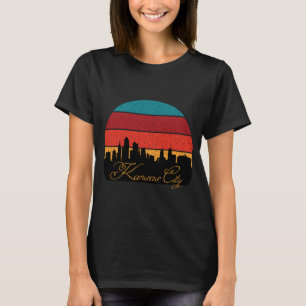 Camiseta Paisagem Urbana de Kansas City Pôr do Sol Retrô Vi