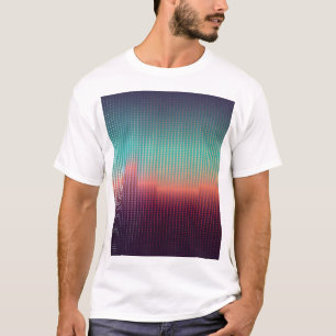 Camiseta Paisagem urbana digital, quadrados coloridos.