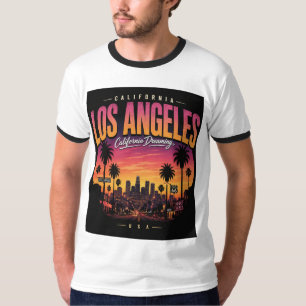Camiseta Paisagem Urbana do Pôr do Sol Retro de Los Angeles