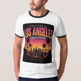 Camiseta Paisagem Urbana do Pôr do Sol Retro de Los Angeles