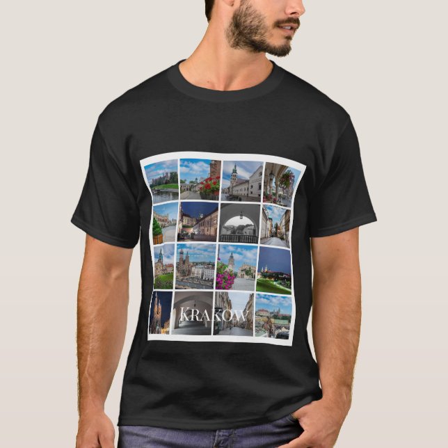 Camiseta paisagens antigas de Krakow, Polônia (Frente)