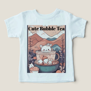 Camiseta Paisagens Monocromáticas Kawaii com Bubble Tea Fof