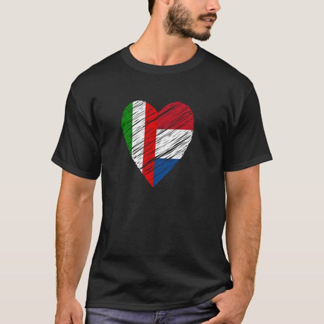 Camiseta Países Baixos Itália Heart Italiana Flag Neerlandê (Frente)