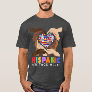 Camiseta Países Latinos Coração Mãos Bandeiras Herança Hisp