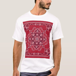 Camiseta Paisley, caveiras, bandana, desenho quadrado.