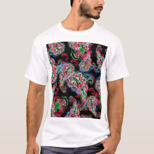 Camiseta Paisley Floral, Fundo Étnico.