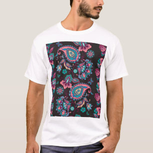 Camiseta Paisley Stripe: Decorativa Negra Sem Semente