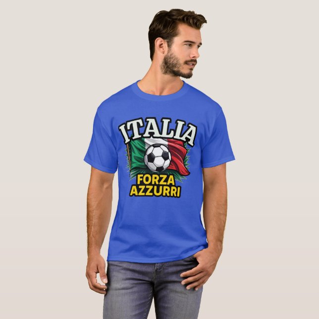 Camiseta Paixão italiana de futebol - Bandeira Forza Azzurr (Frente Completa)