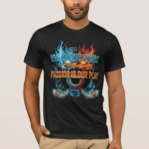 Camiseta Paixão pelo Hóquei: Crânio Gráfico Gelo e Fogo