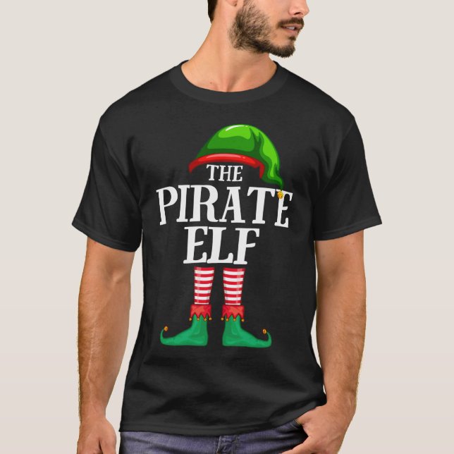 Camiseta Pajama, Partido de Natal da Família Pirata Elf Mat (Frente)