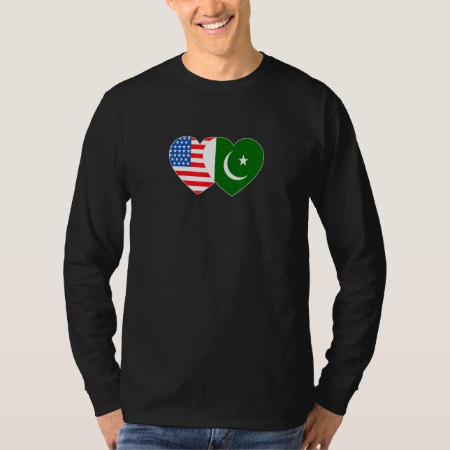 Camiseta Pakistan&USA Flag Twin Heart for Pakistani America (Frente)