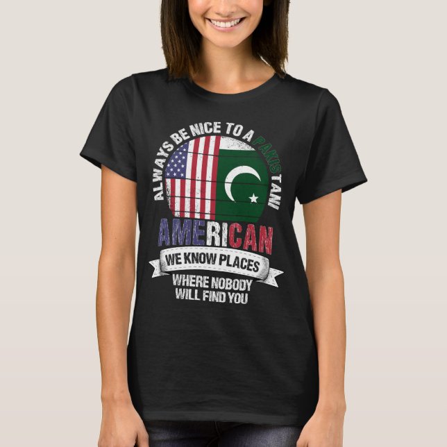 Camiseta Pakistani American sabe Places Flag (Frente)