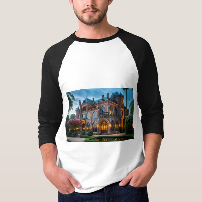 Camiseta Palácio Islâmico ouro nas Montanhas | AI-Genera (Frente)