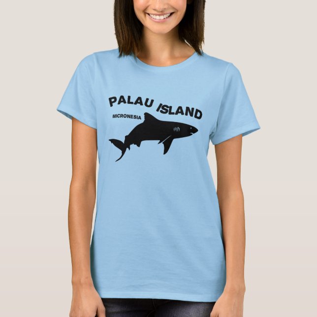 Camiseta Palau Island Scuba Mergulhando Com Tubarões (Frente)