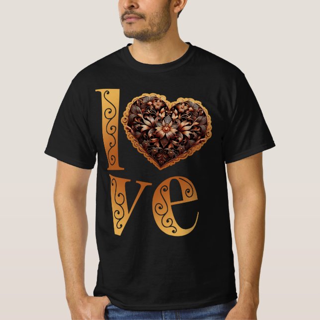 Camiseta Palavra de amor com coração rosa cinzento romântic (Frente)