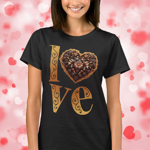 Camiseta Palavra de amor com coração rosa cinzento romântic