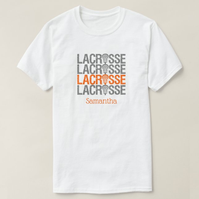 Camiseta Palavra de Lacrosse em Cor Laranja (Frente do Design)