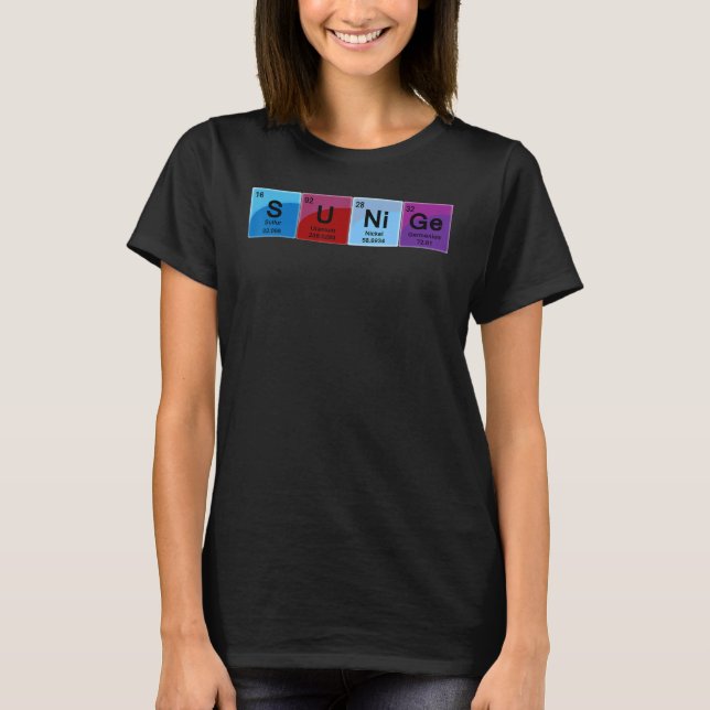 Camiseta Palavra de Mesa periódica do Gênio Elementar (Frente)